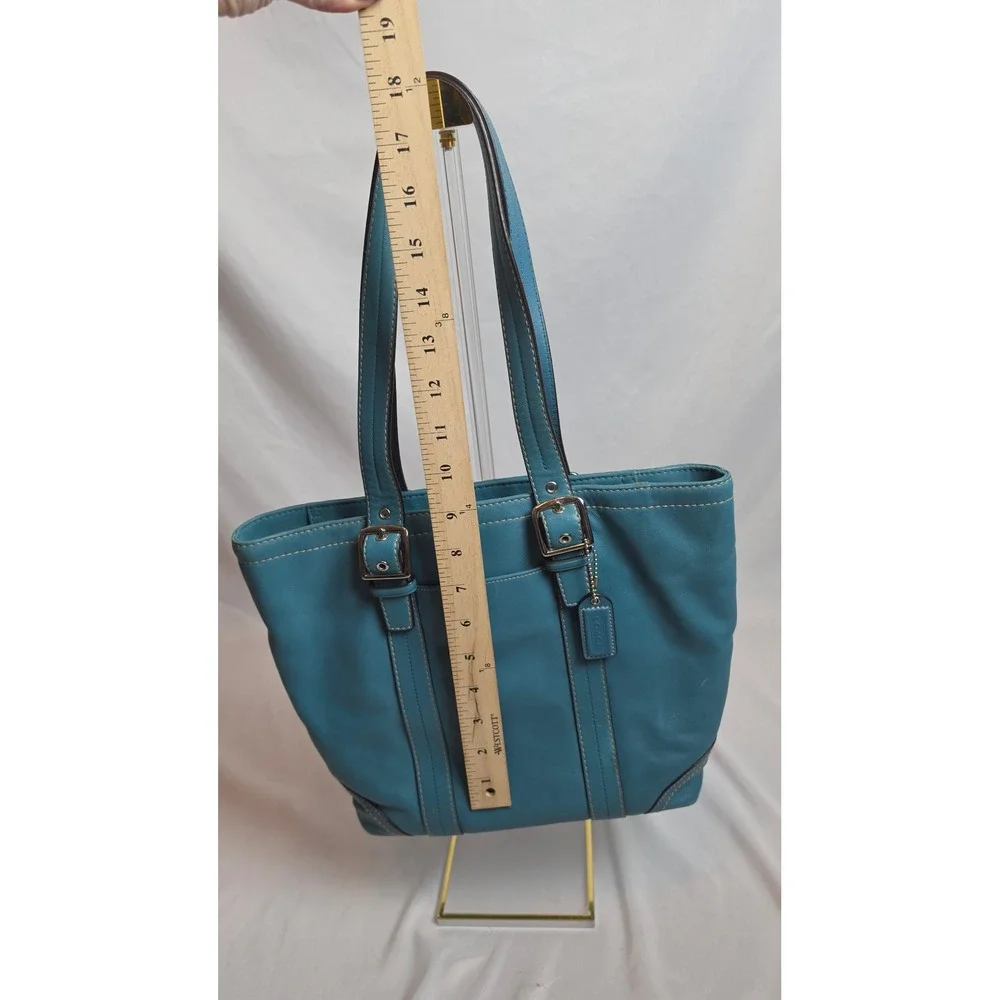 Coach Hampton Teal Blue Leather Tote Shoulder Bag Y2K F11201 10195 Vintage